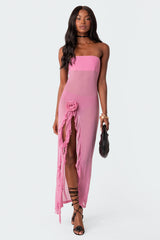 Suri Sheer Mesh Flower Pin Maxi Dress