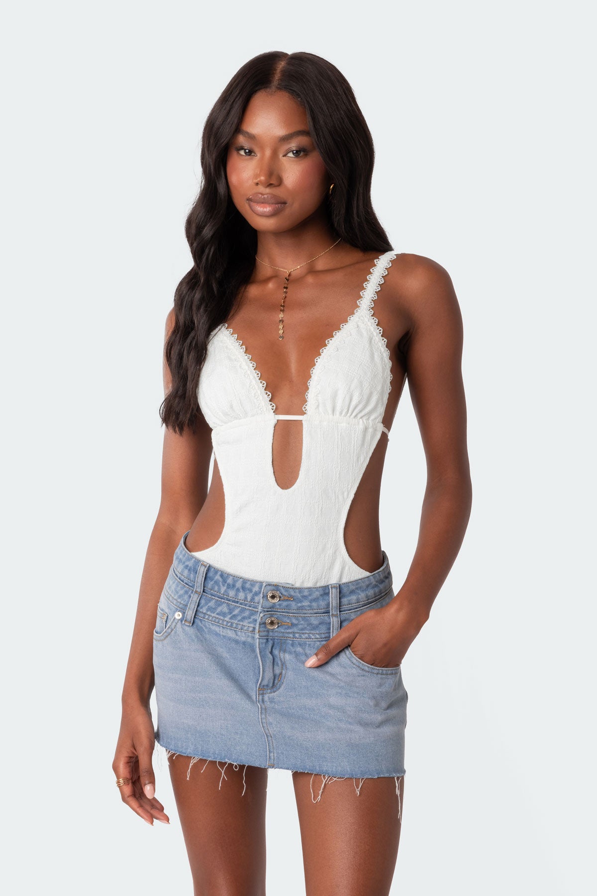 Textured Cut Out Bodysuit