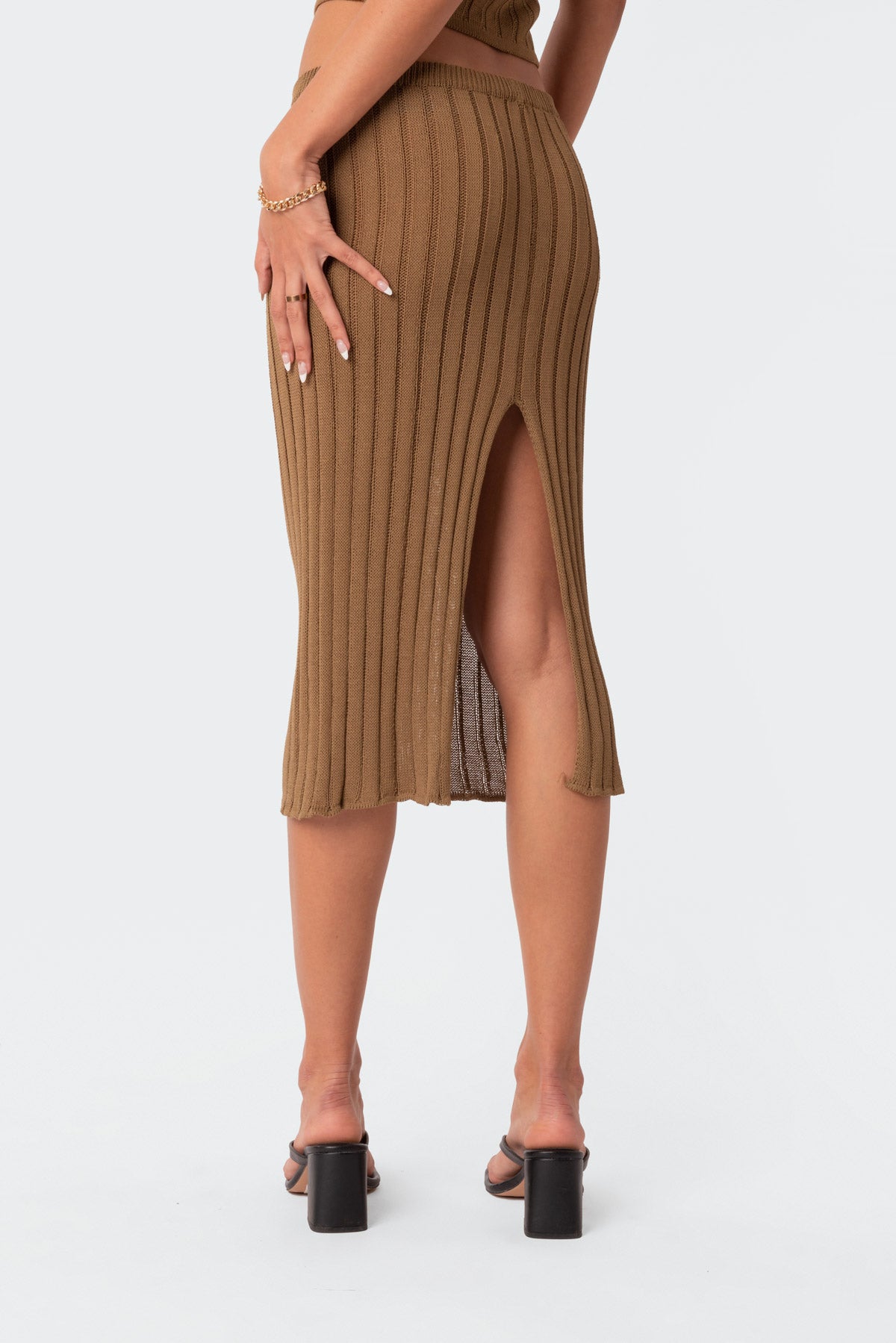 Quynh Slitted Knit Midi Skirt