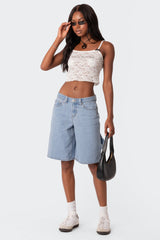 Low Rise Bermuda Denim Carpenter Shorts