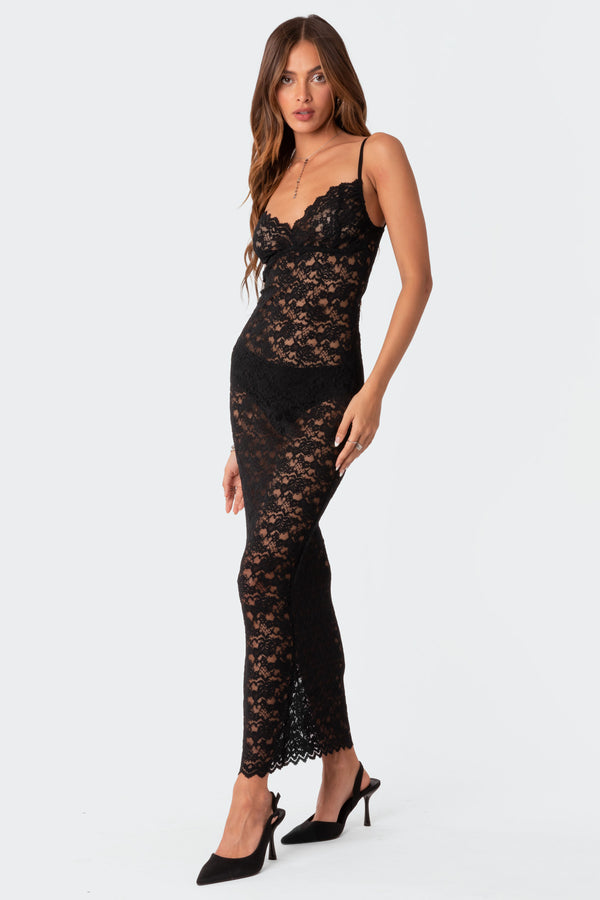 Xandra Sheer Lace Maxi Dress