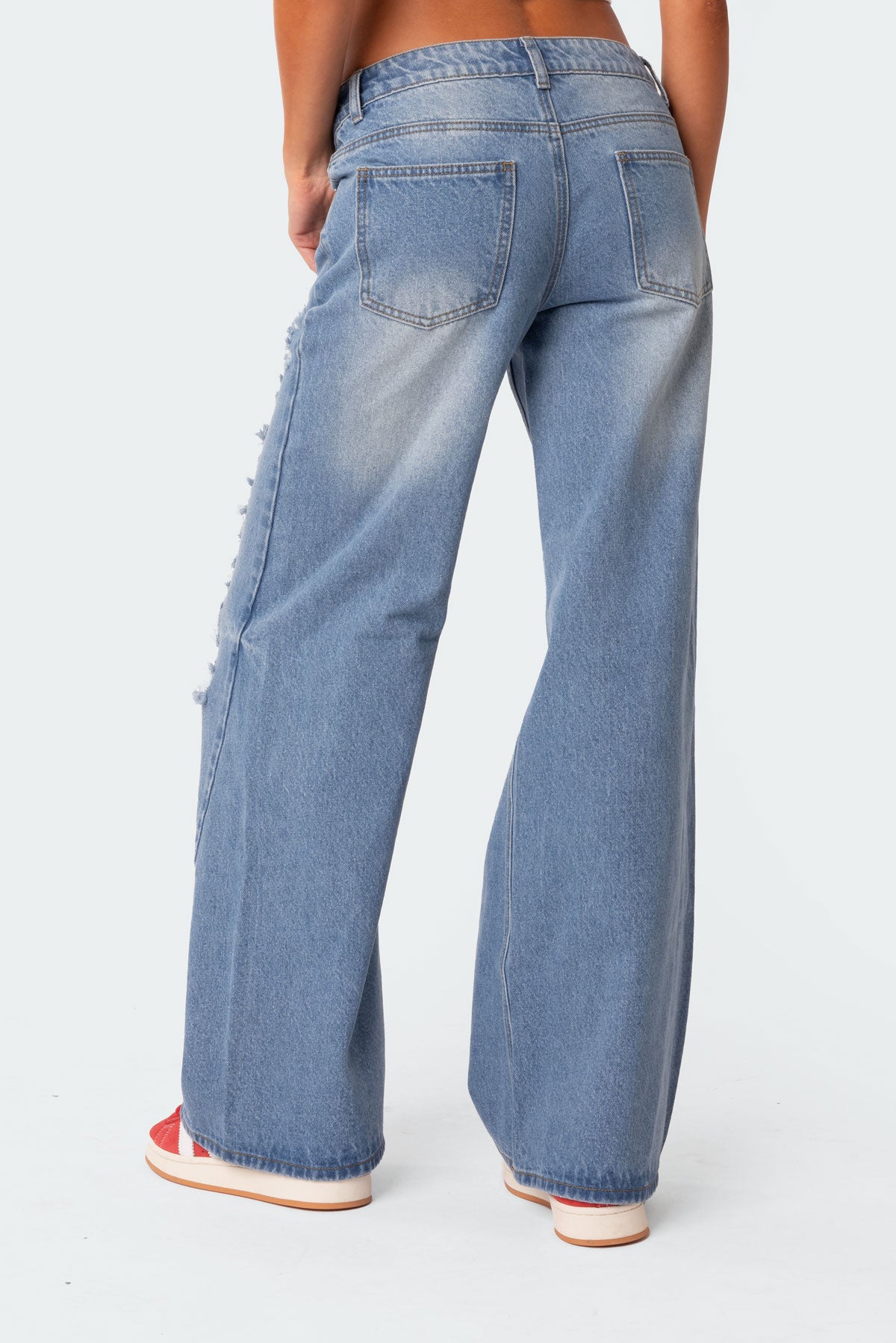 Low Rise Distressed Wide Leg Jeans