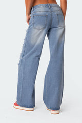 Low Rise Distressed Wide Leg Jeans