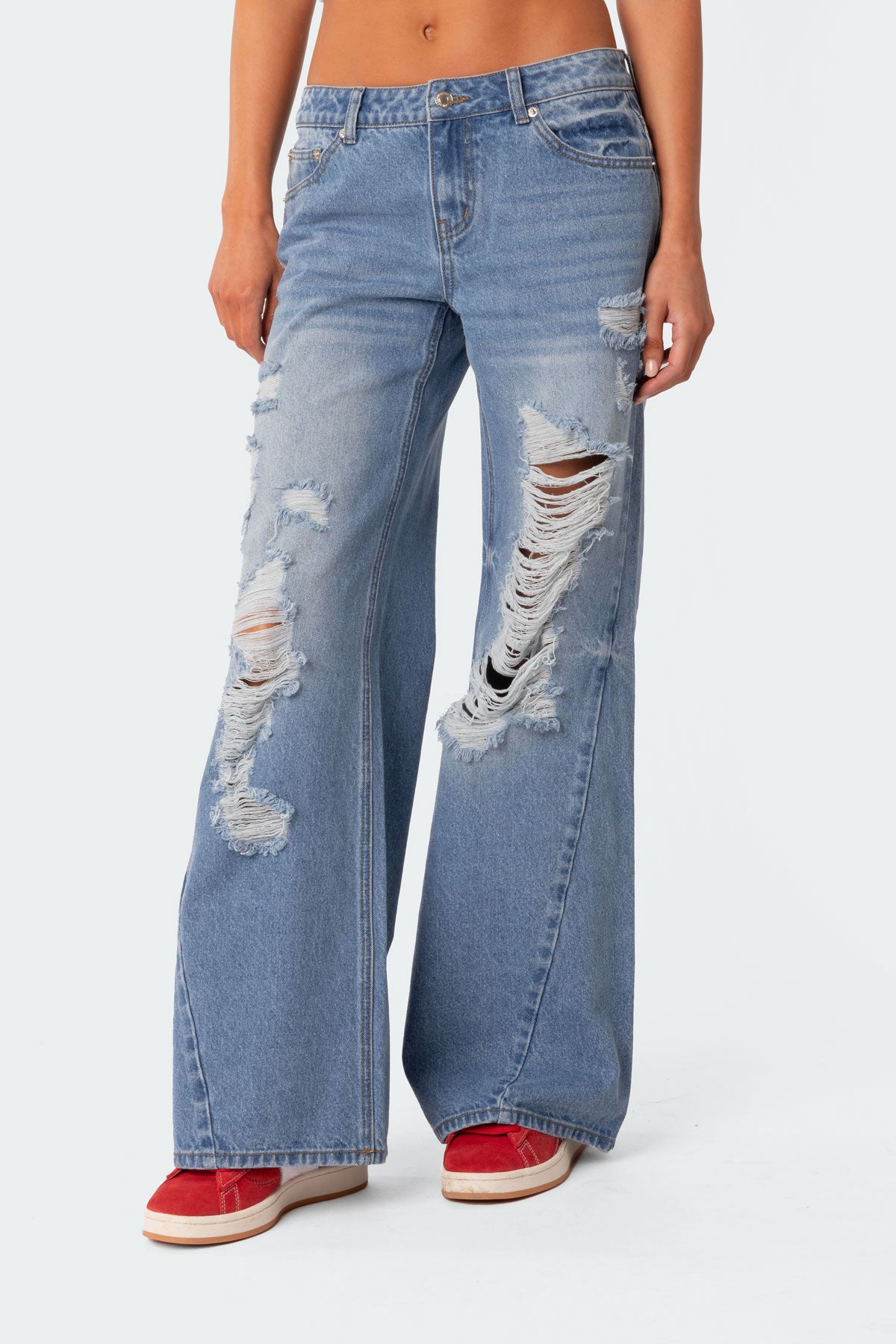 Low Rise Distressed Wide Leg Jeans