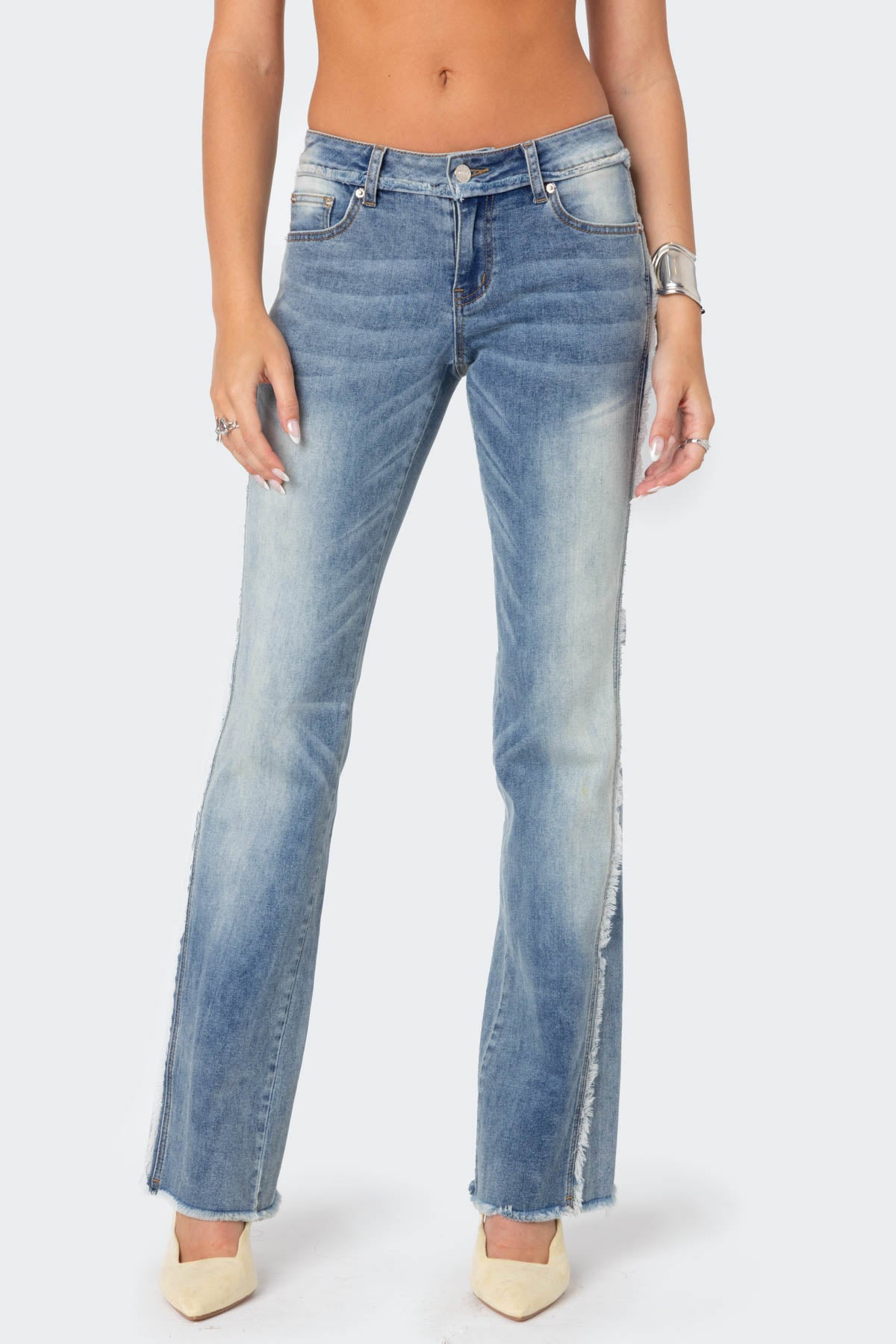 Frayed Seam Washed Flare Jeans
