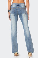 Frayed Seam Washed Flare Jeans