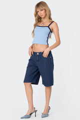 Pinstripe Denim Bermuda Shorts