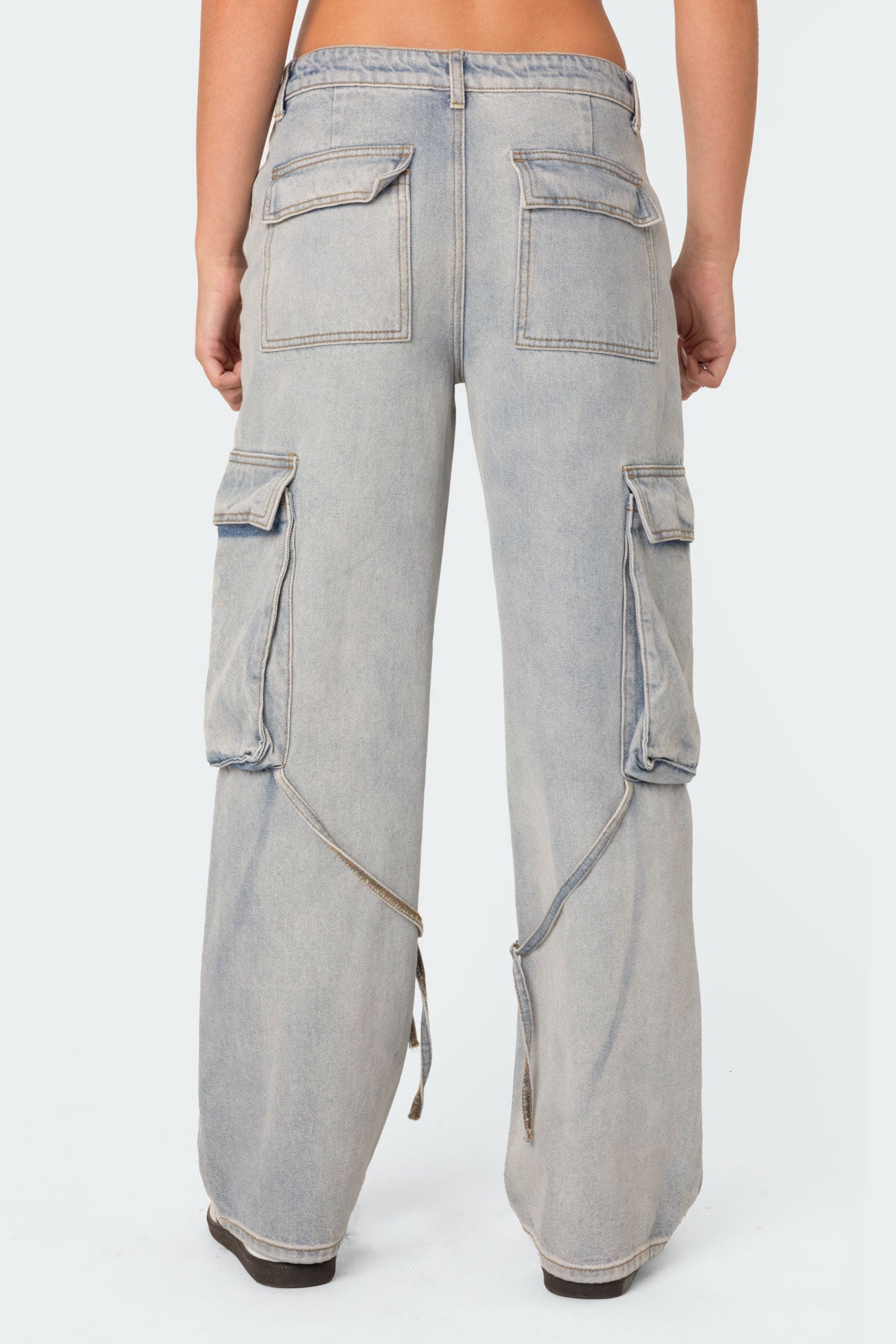 Via Low Rise Washed Denim Cargo Pants