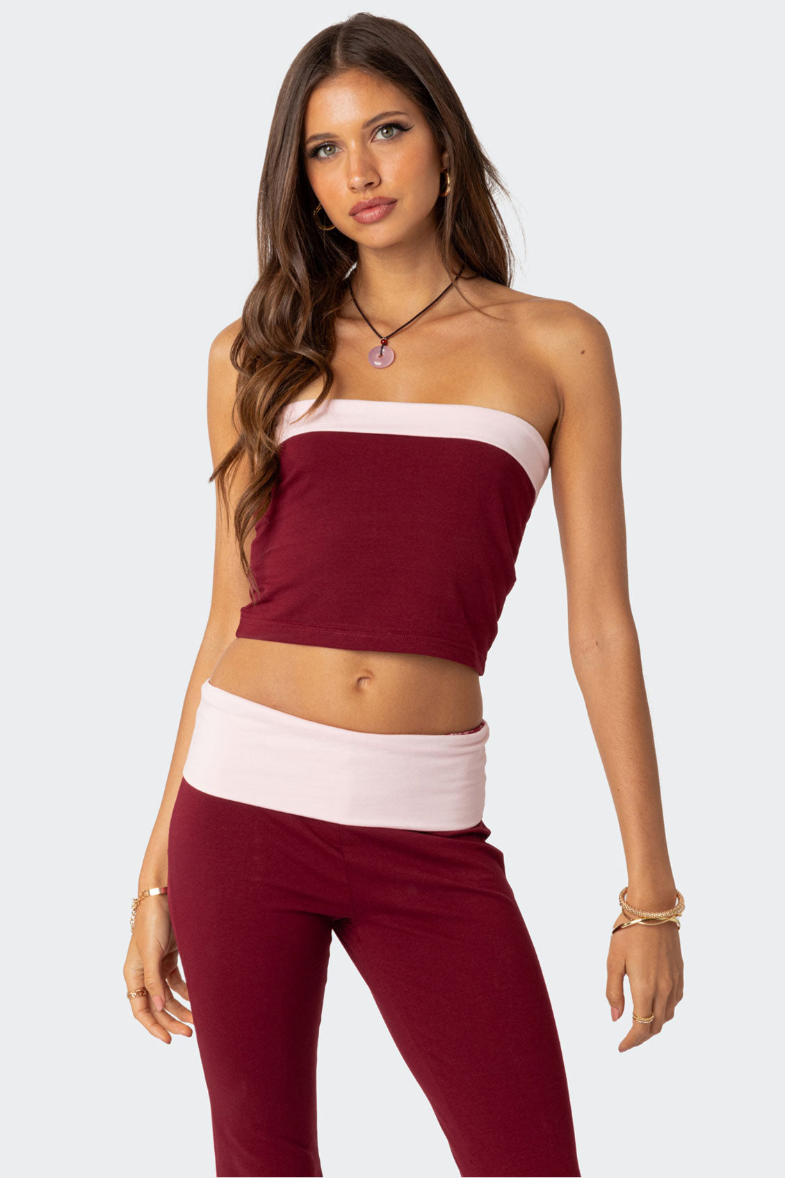 Contrast Fold Over Tube Top