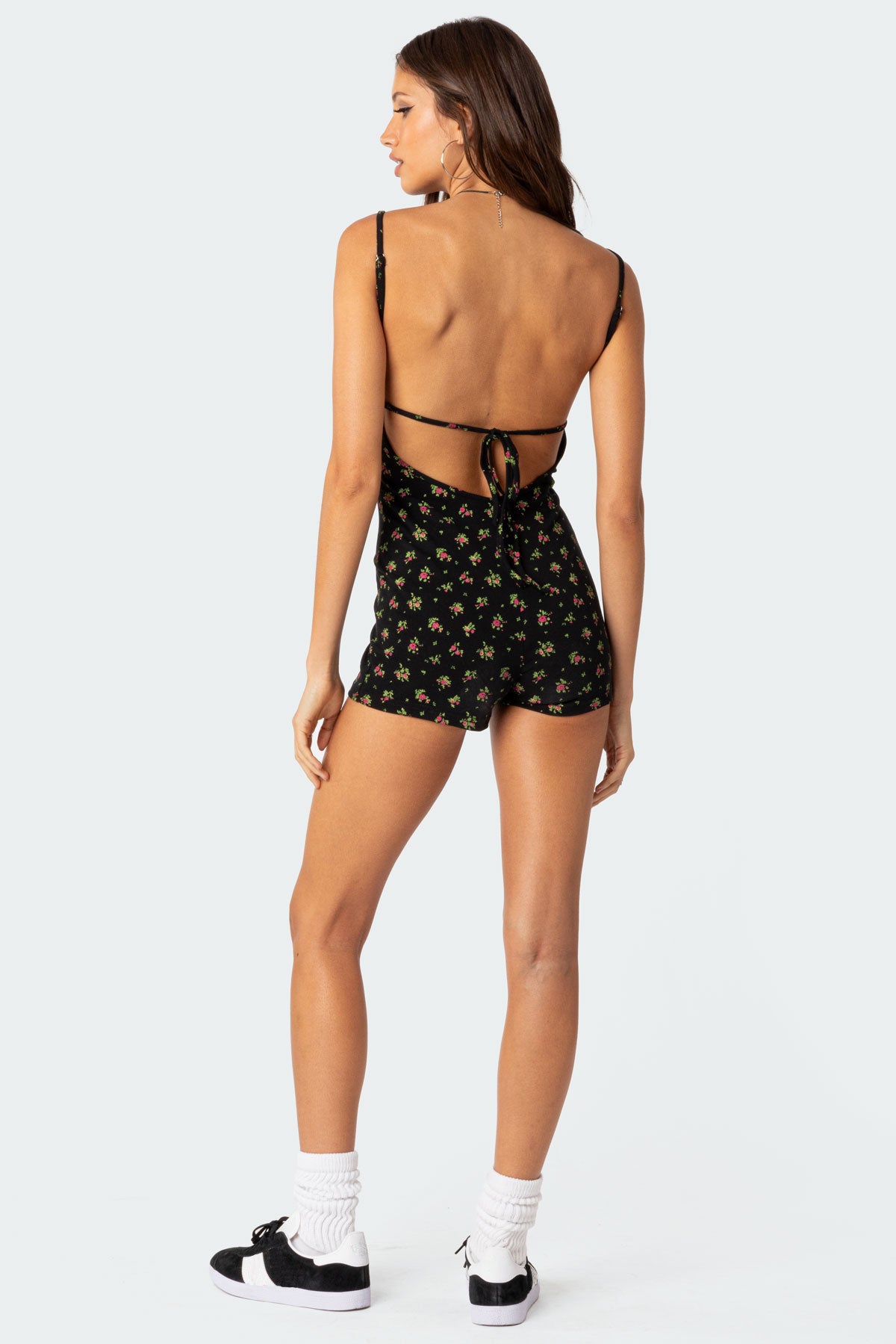 Ditsy Open Back Tie Romper