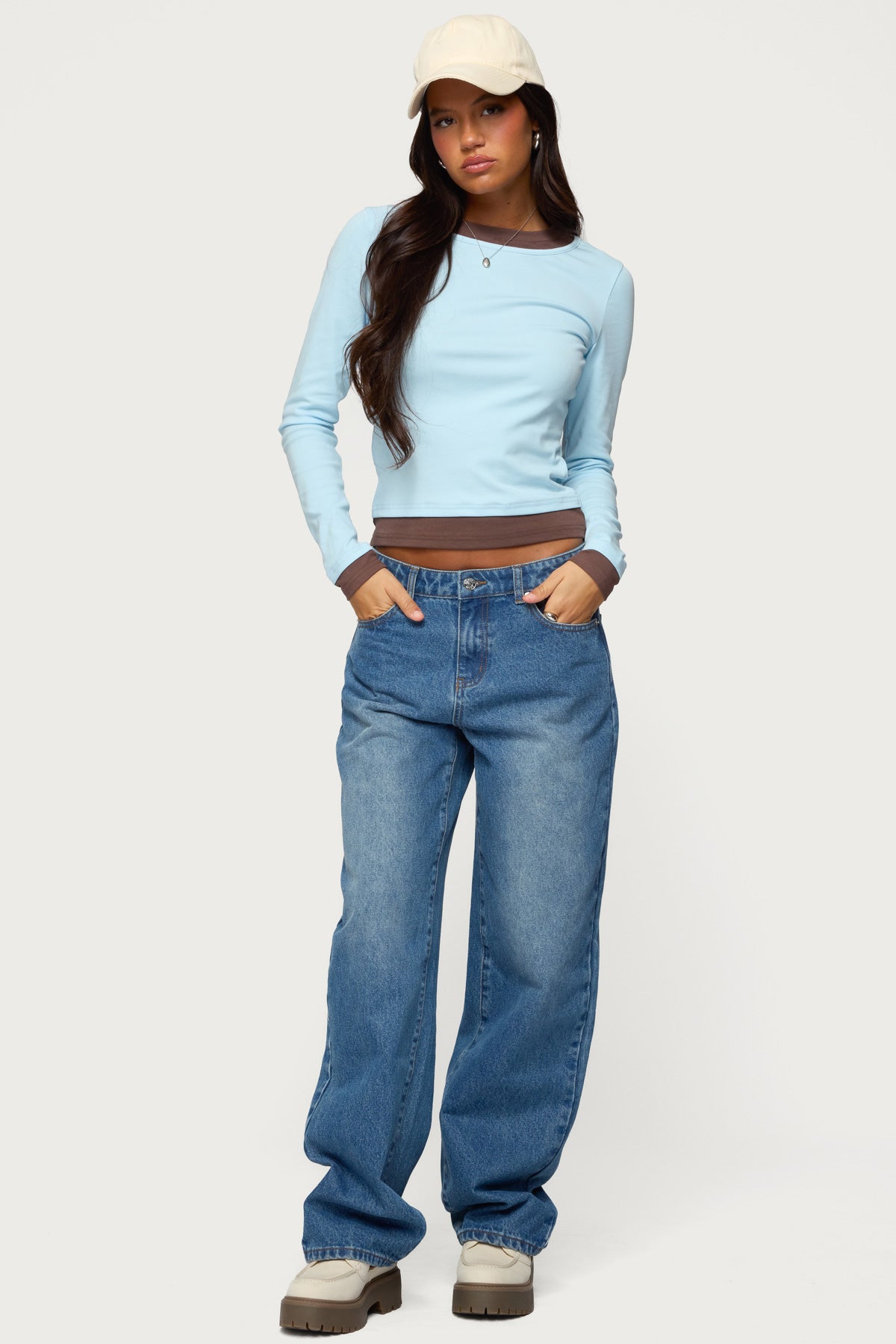 Contrast Layered Look Long Sleeve T Shirt
