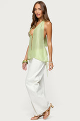 Silky Look Split Front Halter Top