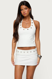 Havana Grommet Ribbed Halter Top