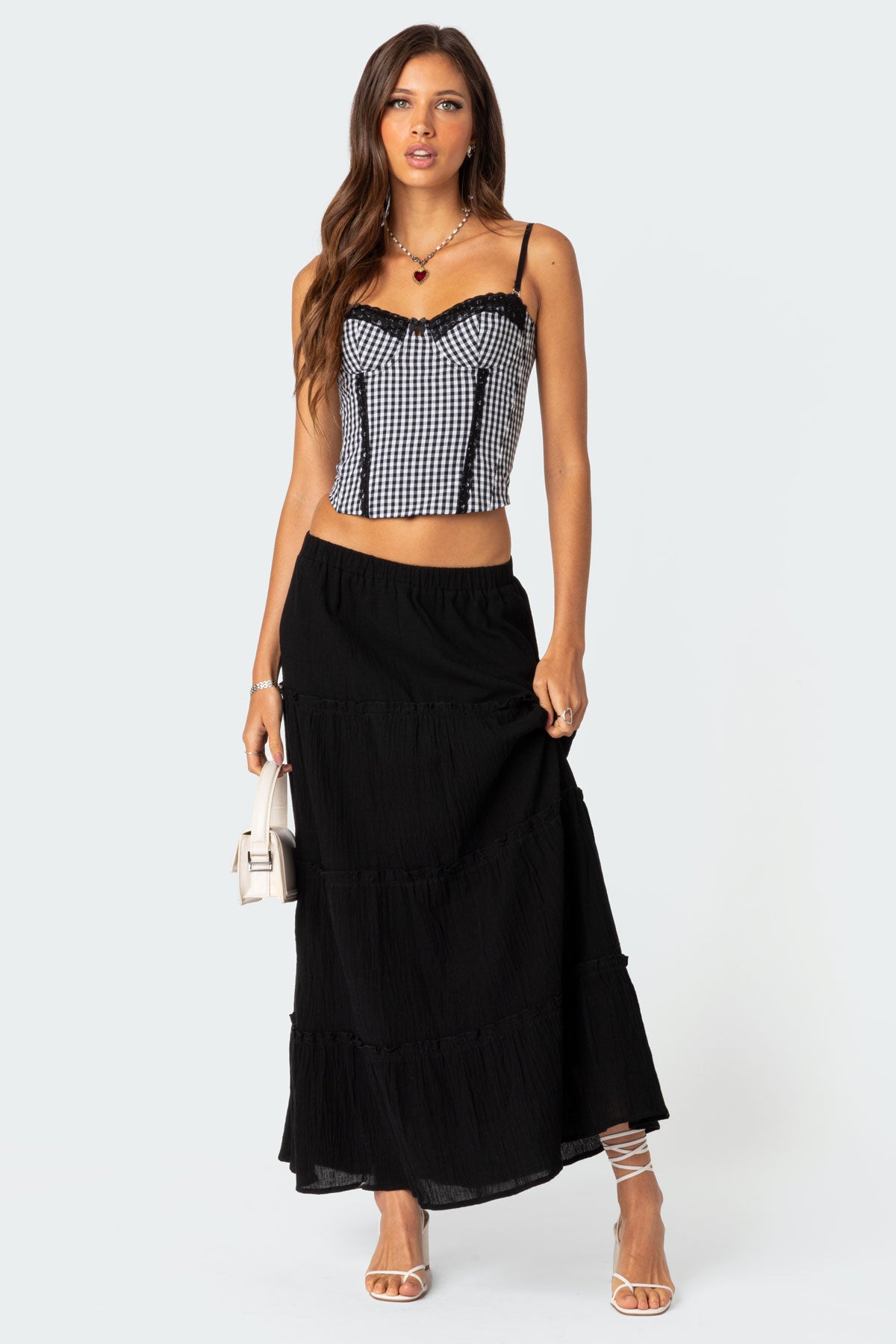 Gingham Lace Up Cupped Corset