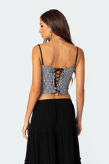 Gingham Lace Up Cupped Corset