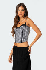 Gingham Lace Up Cupped Corset