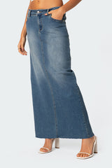 Elowyn Slitted Denim Maxi Skirt