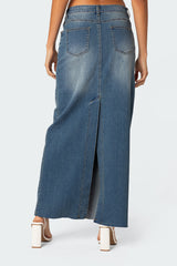 Elowyn Slitted Denim Maxi Skirt