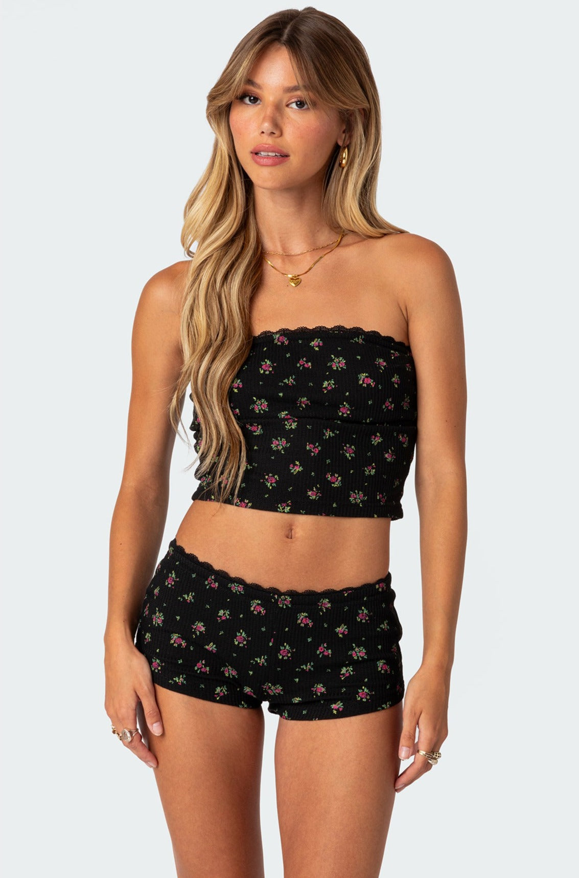 Aislinn Printed Waffle Tube Top