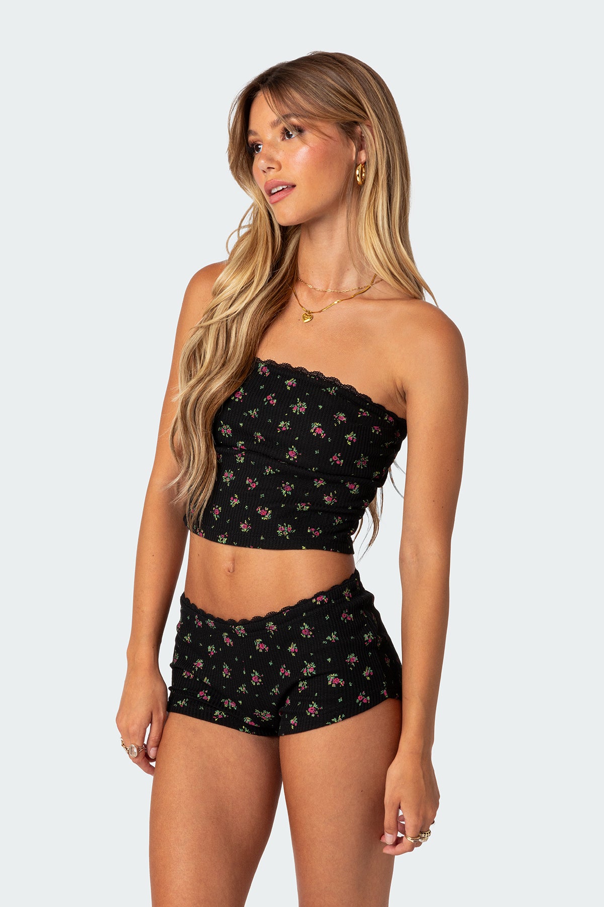 Aislinn Printed Waffle Tube Top