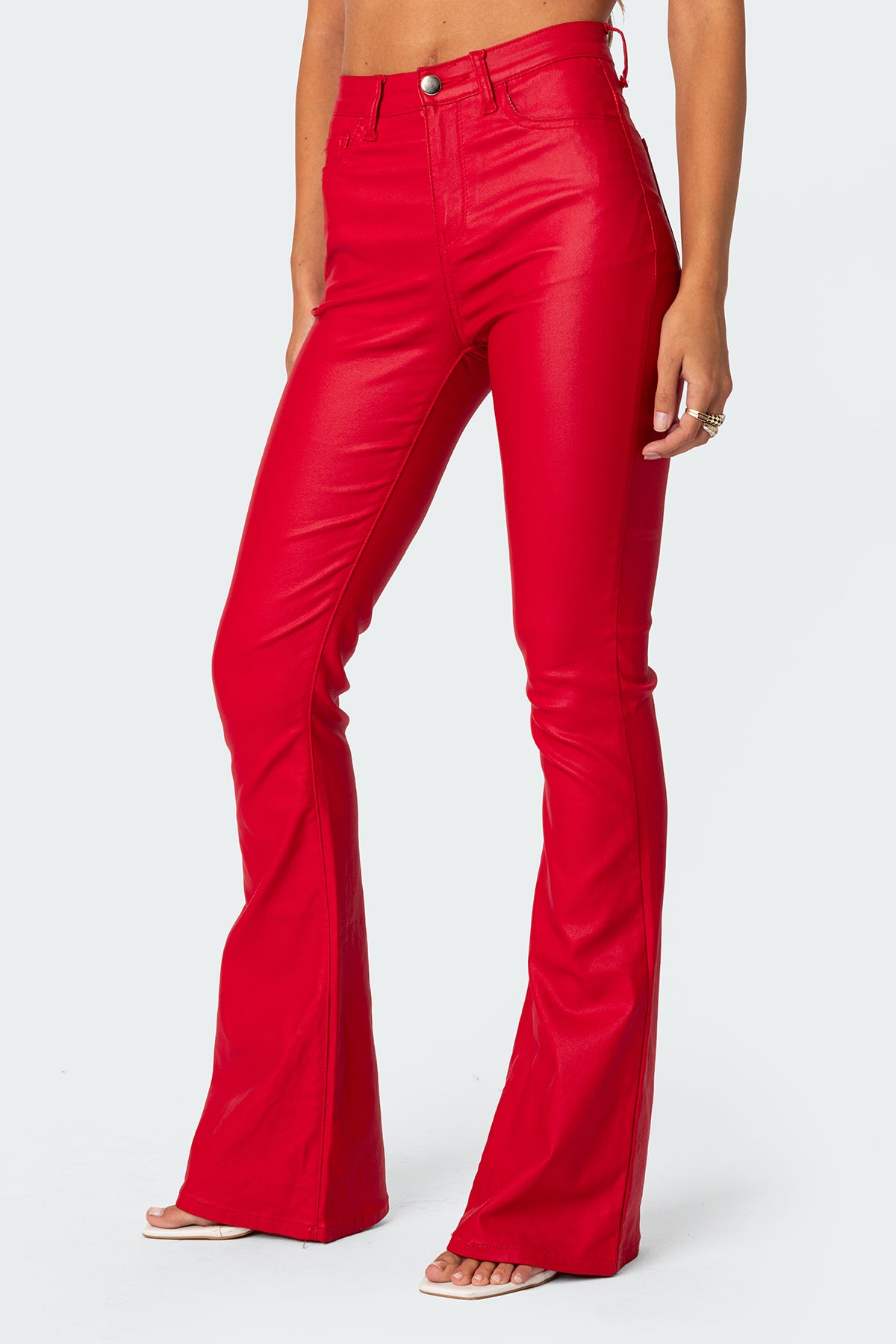 Luna Faux Leather Flare Jeans – edikted