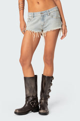 Frayed Vintage Washed Denim Shorts