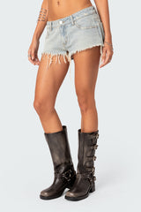 Frayed Vintage Washed Denim Shorts