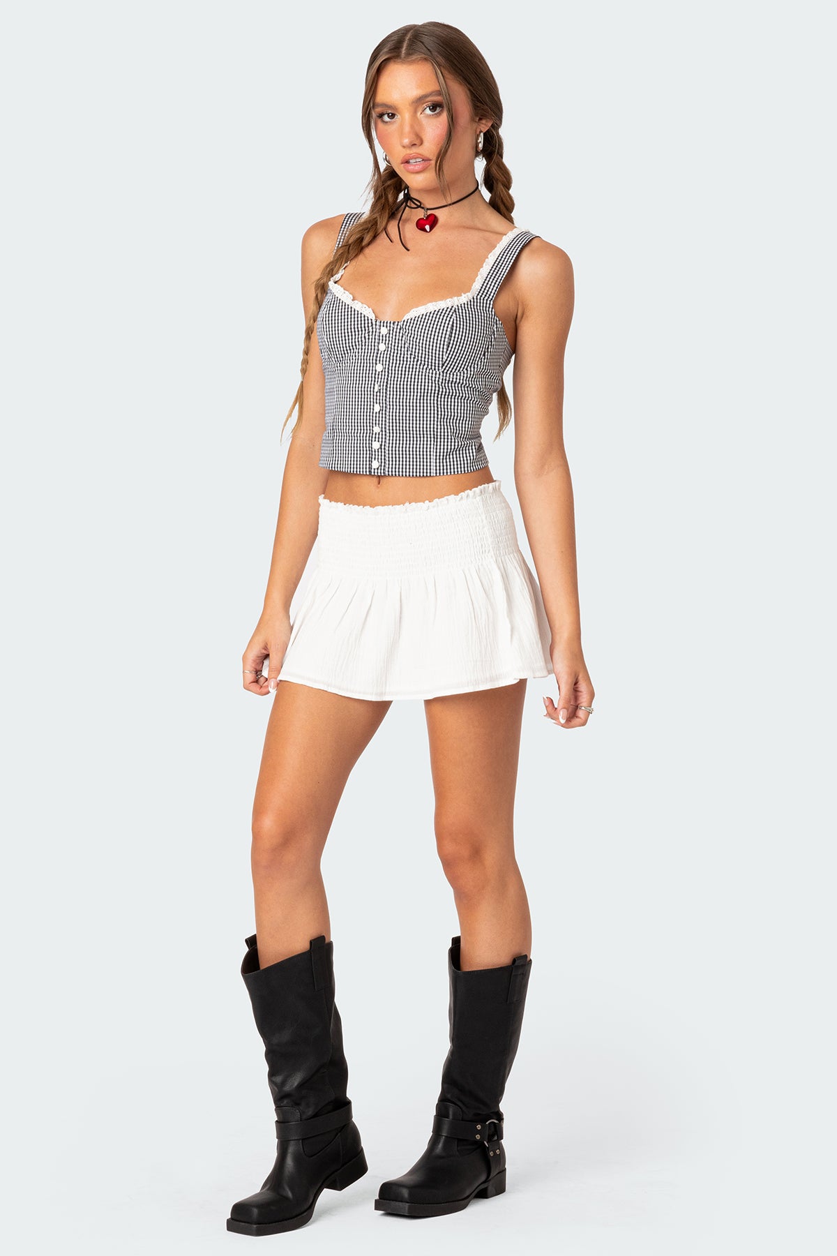 Gingham Lace Up Bustier Corset
