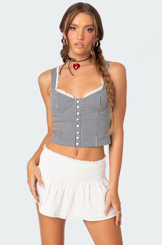 Gingham Lace Up Bustier Corset