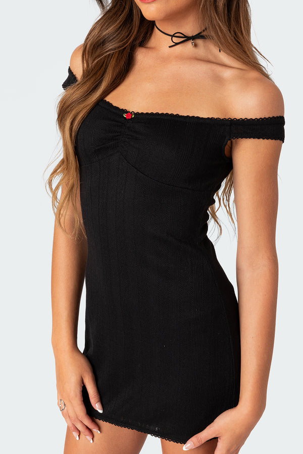 Patrice Off Shoulder Pointelle Mini Dress