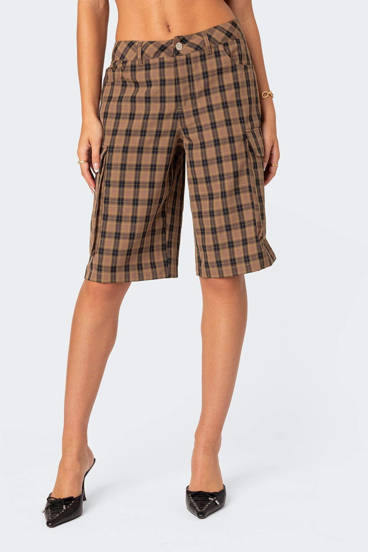 Plaid Cargo Bermuda Shorts