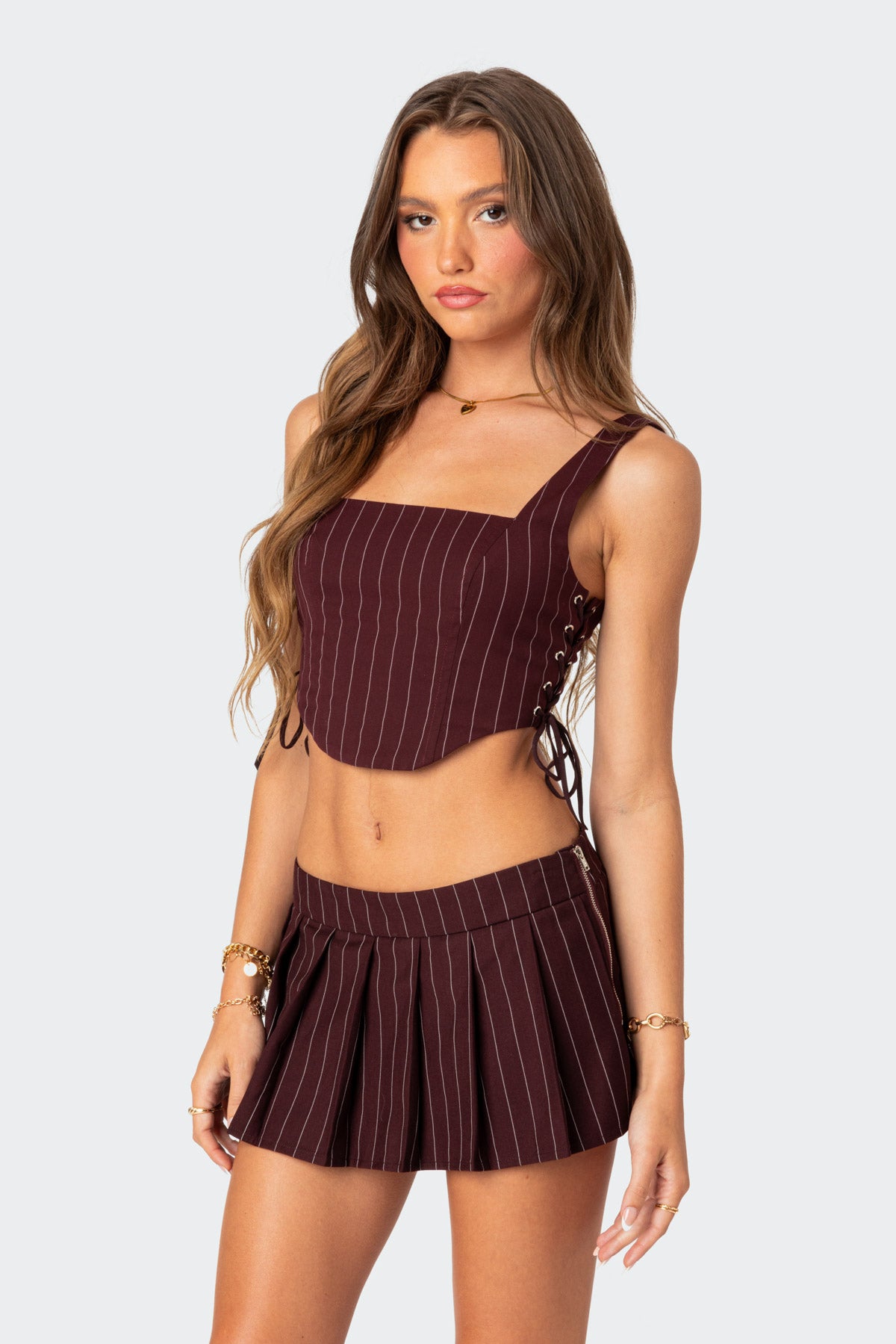 Pinstripe Side Lace Up Corset