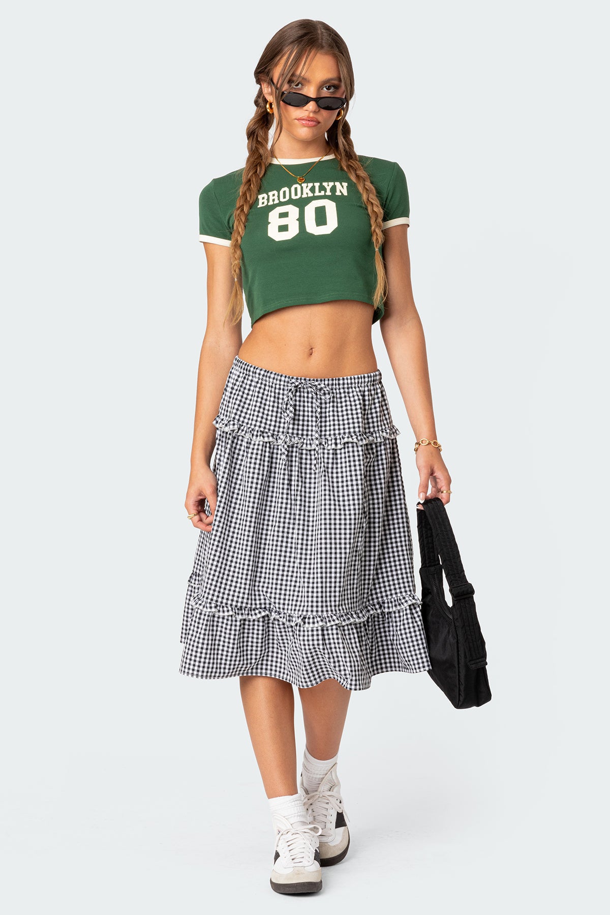 Plaid Tiered Midi Skirt