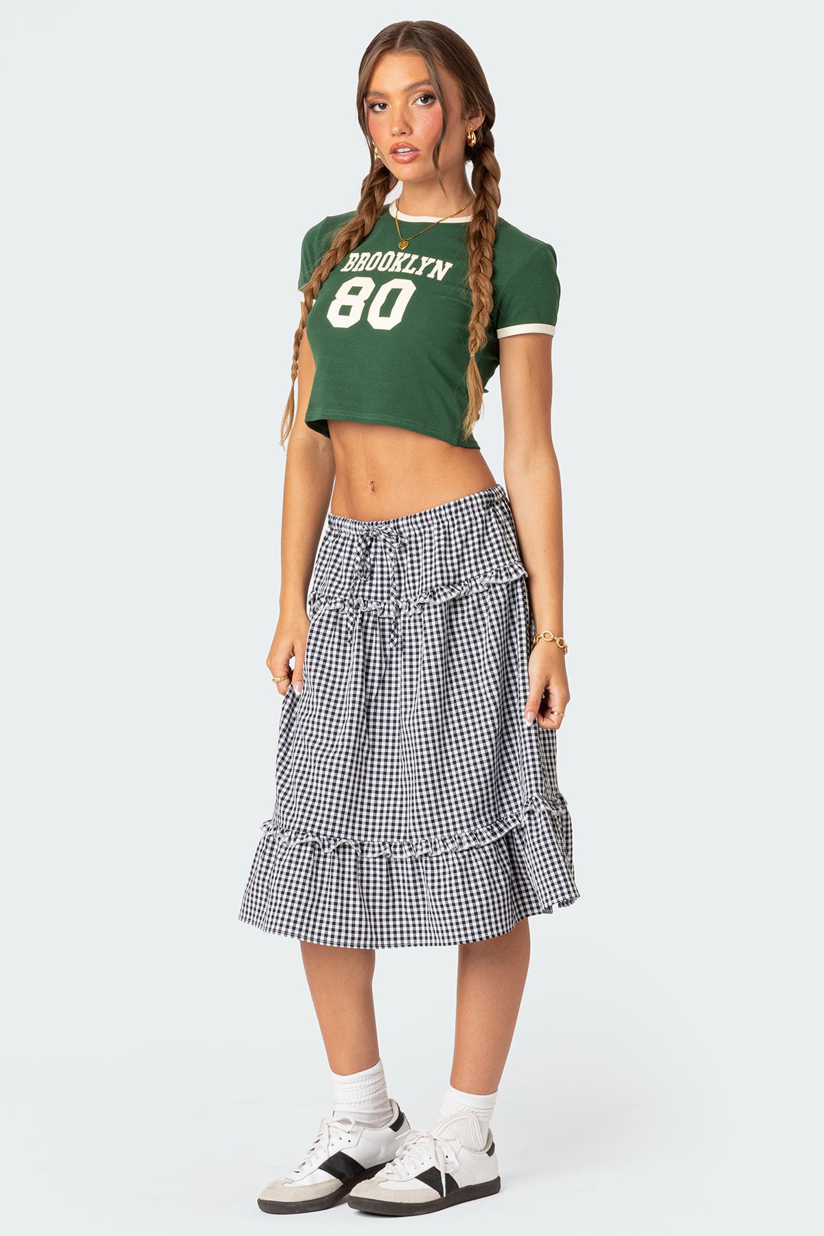 Plaid Tiered Midi Skirt