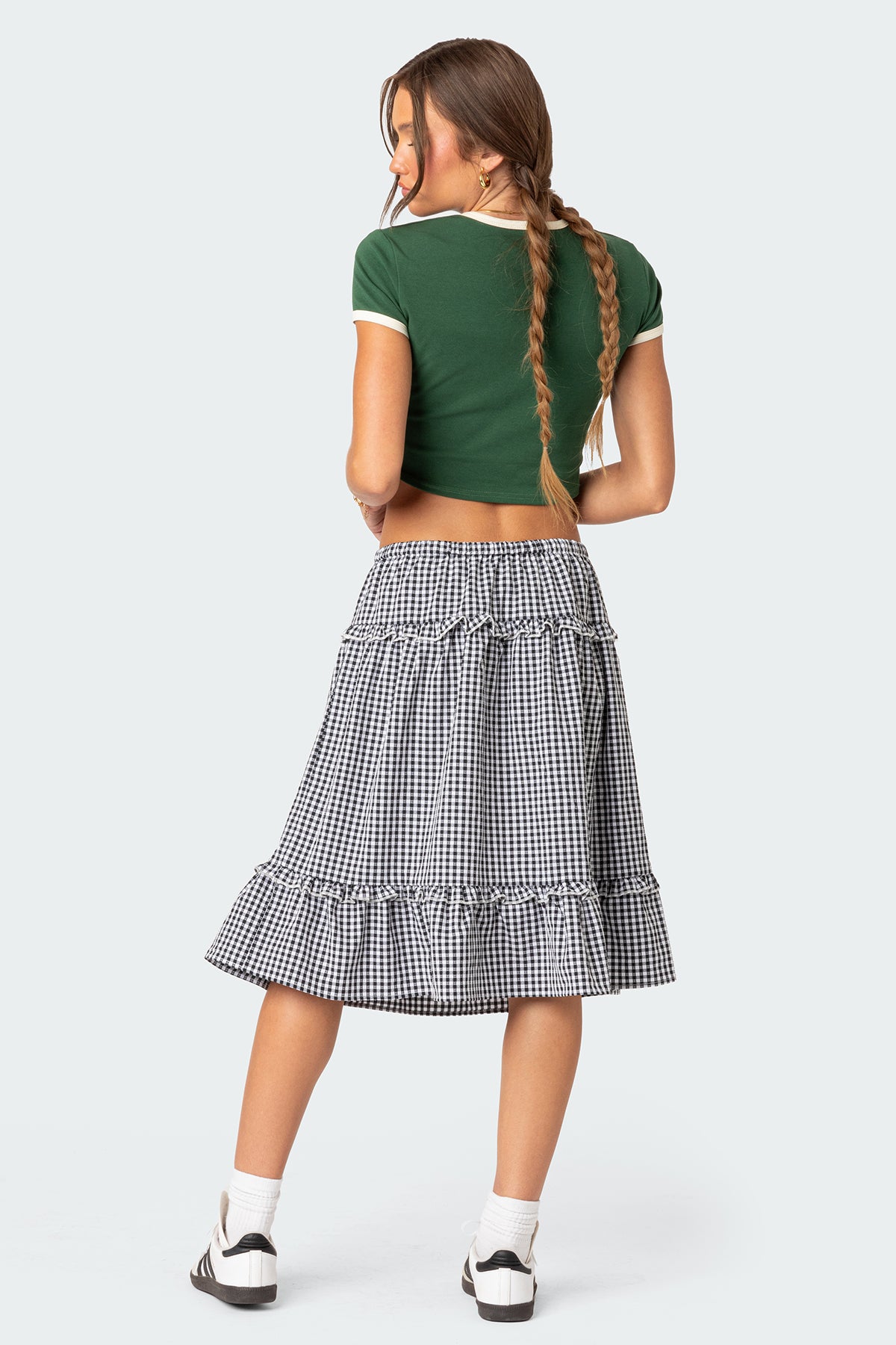Plaid Tiered Midi Skirt