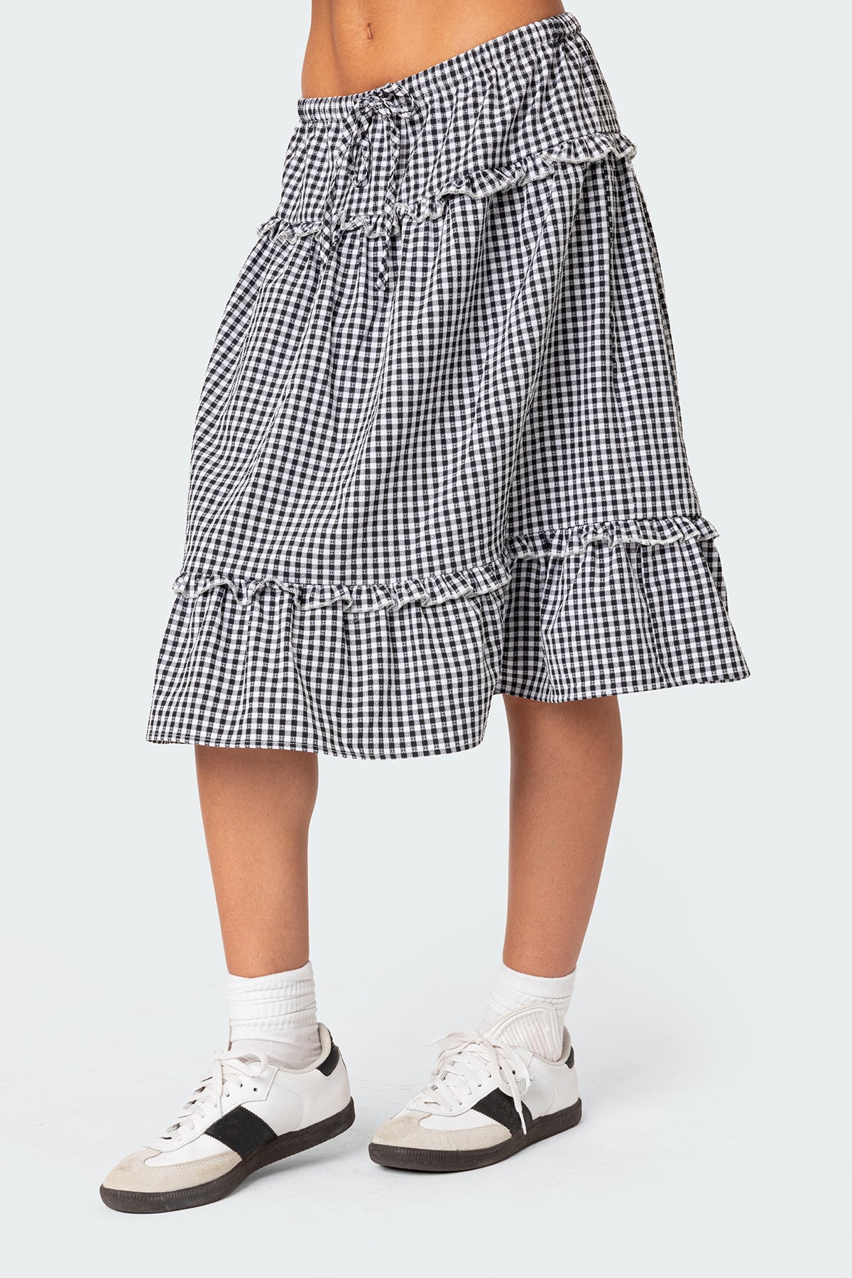 Plaid Tiered Midi Skirt