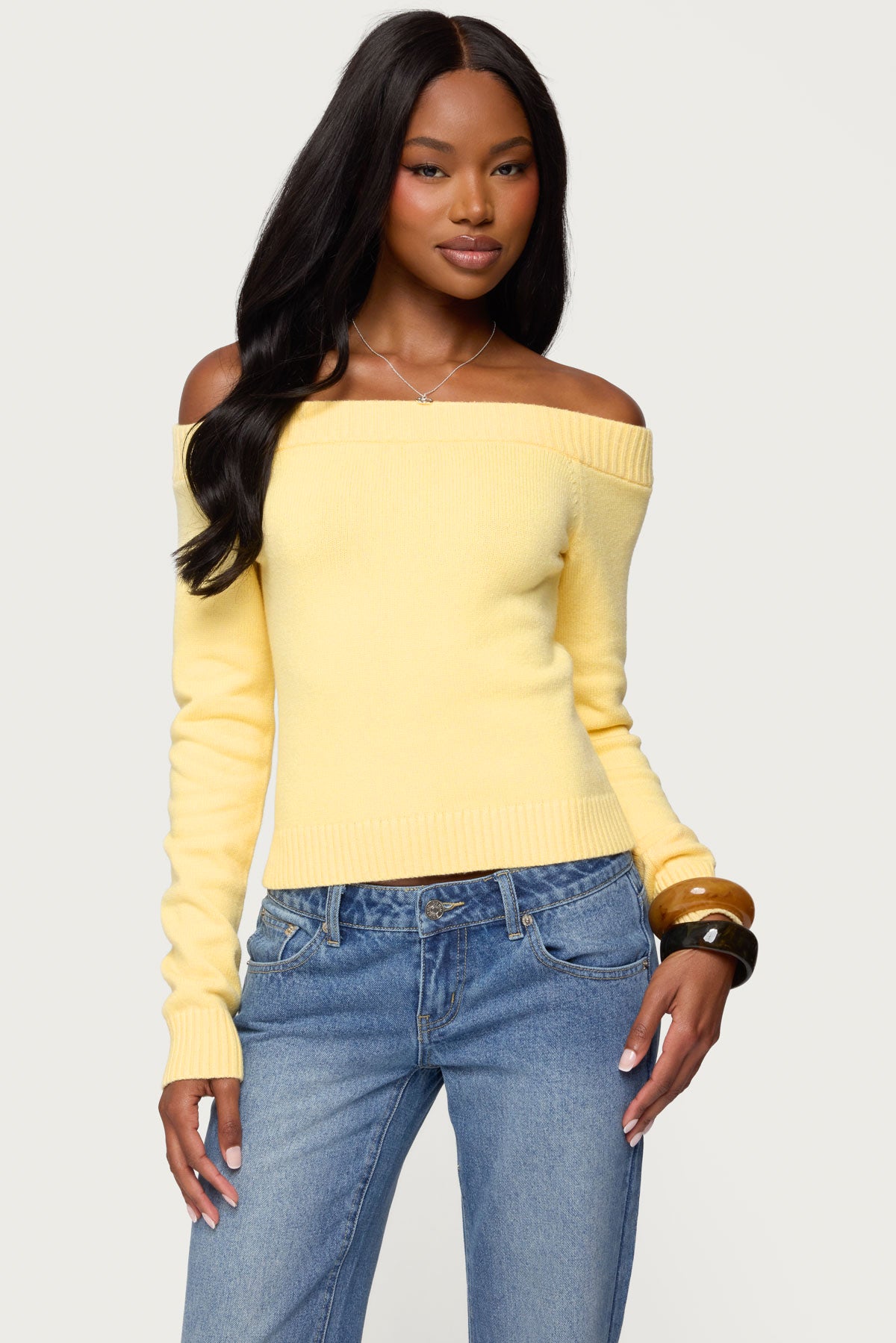 Elona Off Shoulder Knit Top – edikted