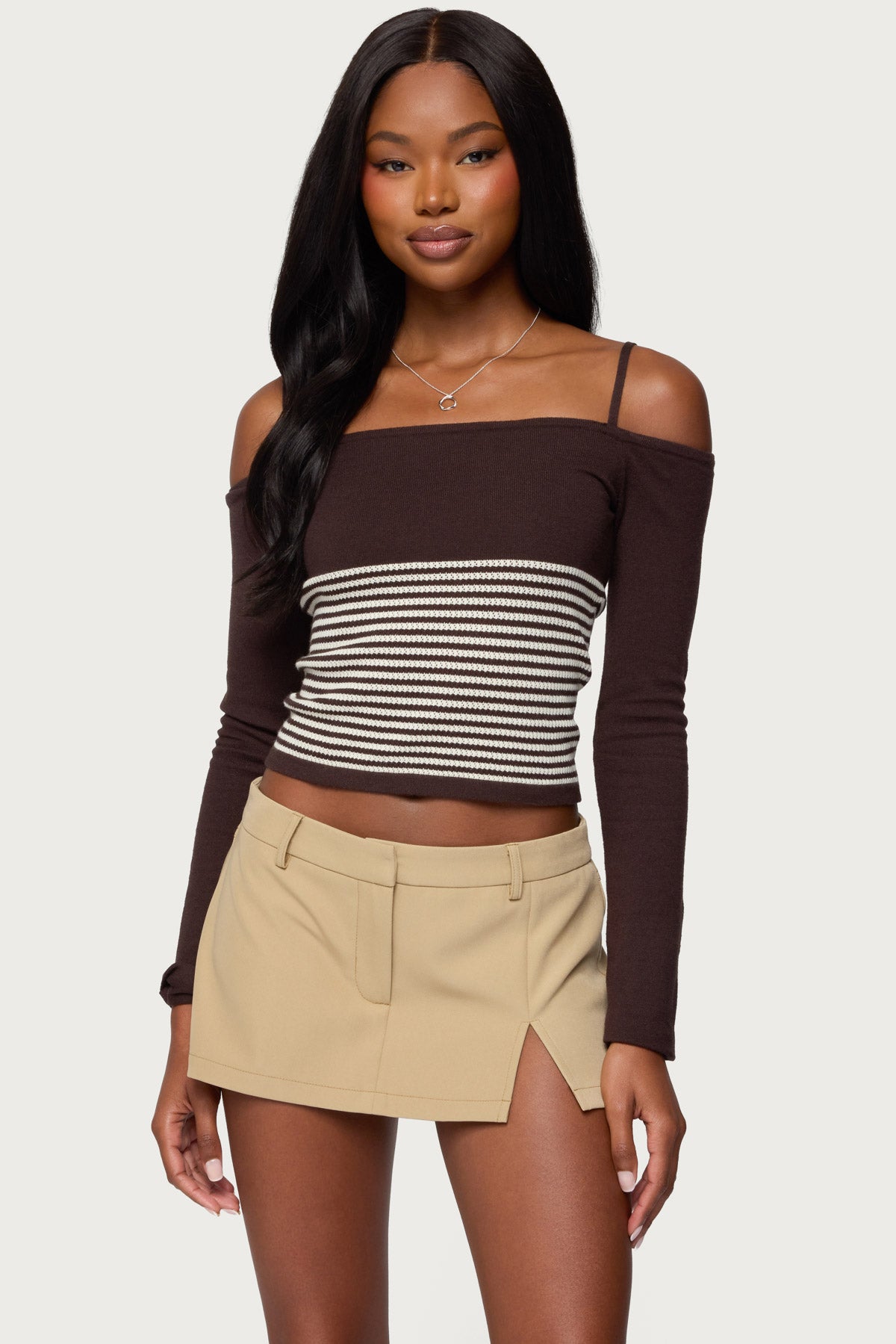 Darya Striped Off Shoulder Knit Top – edikted