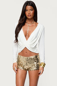 Draped V Neck Long Sleeve Top