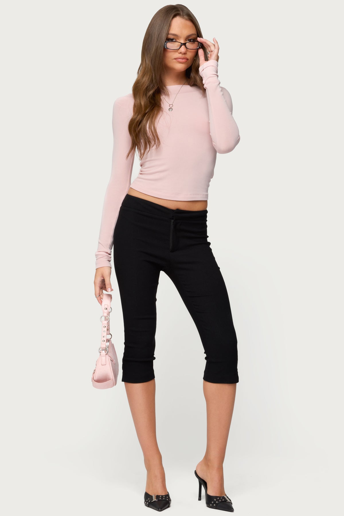 トップス meltthelady neck ribbon tops Neck Ribbon Detail Long Sleeve Cropped Top CD21 - Korean Women's