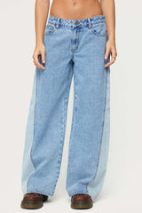 Genna Contrast Panel Low Rise Baggy Jeans