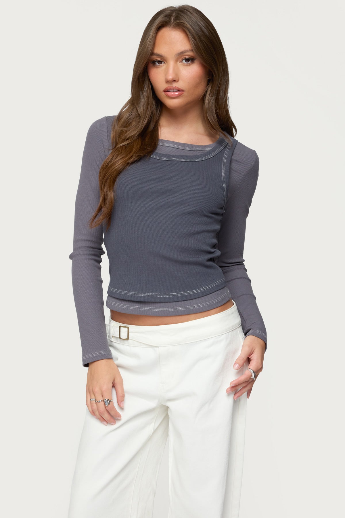 Zane Contrast Layered Long Sleeve Top – edikted