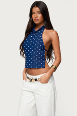Raiya Polka Dot Backless Halter Top