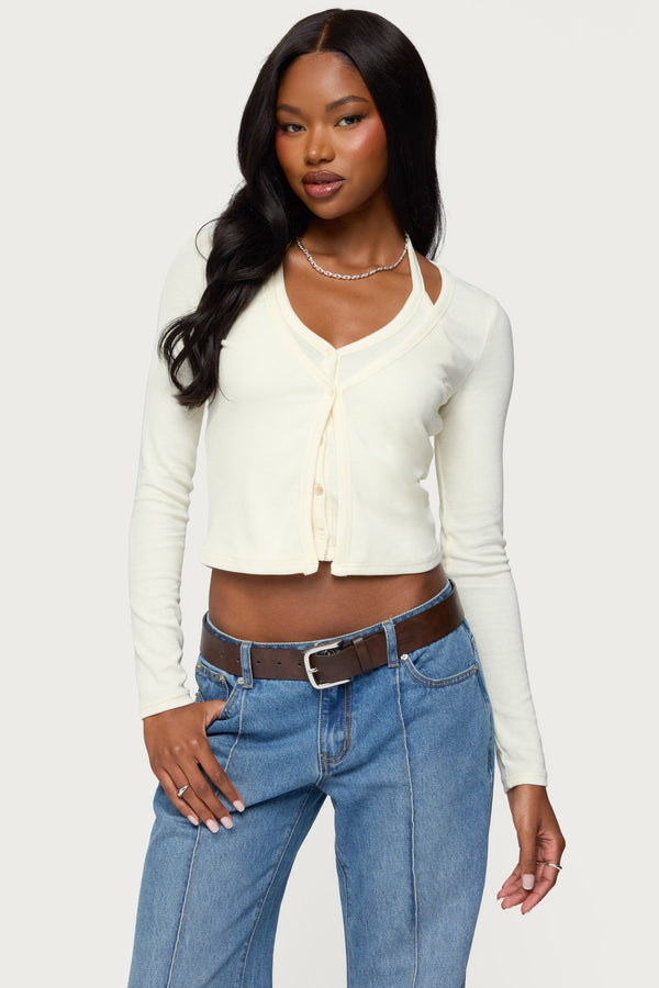 Cardigan & Halter Two Piece Knit Top