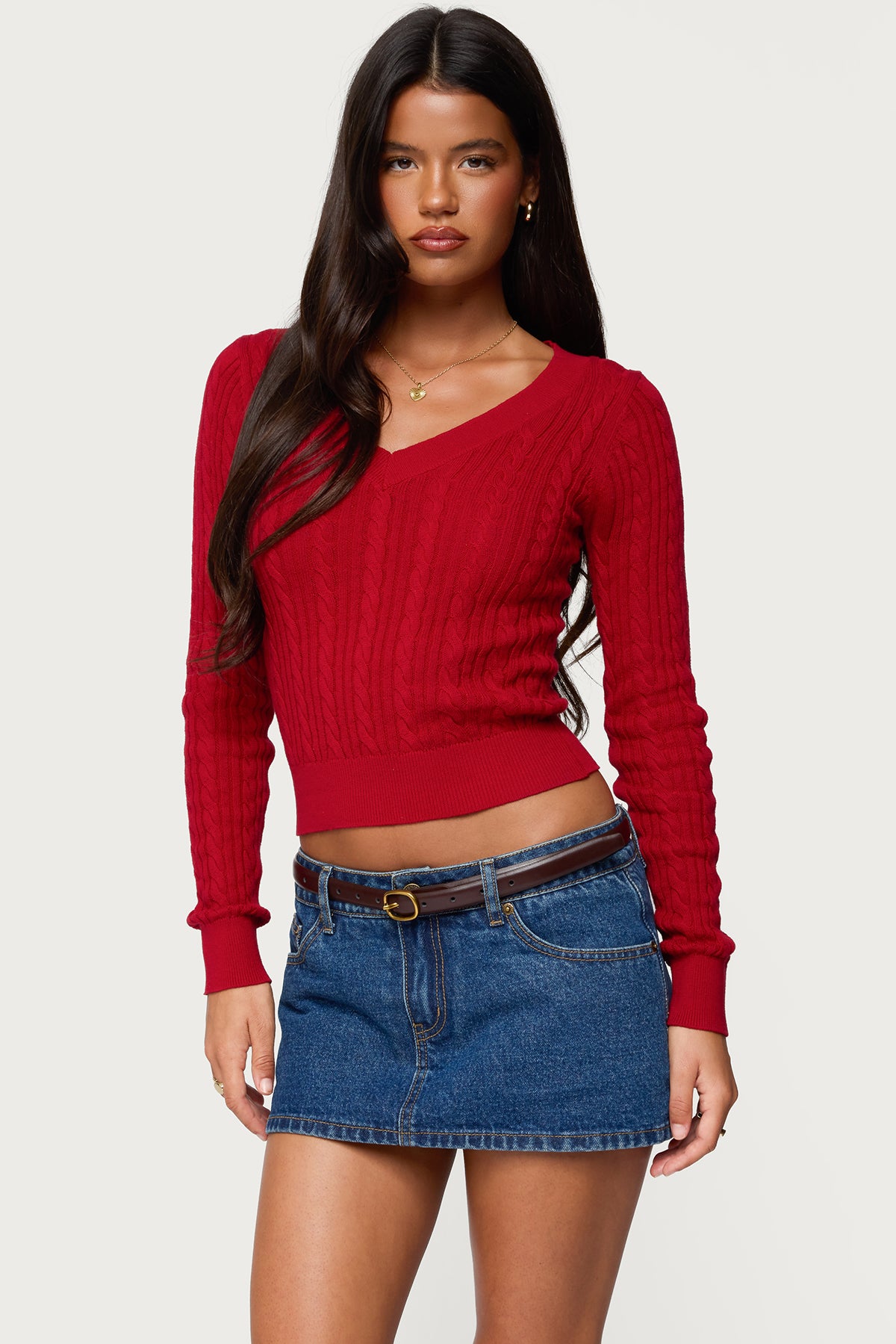 Ashlee V Neck Cable Knit Top – edikted