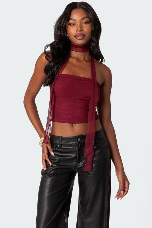 Gathered Two Piece Mesh Scarf Top