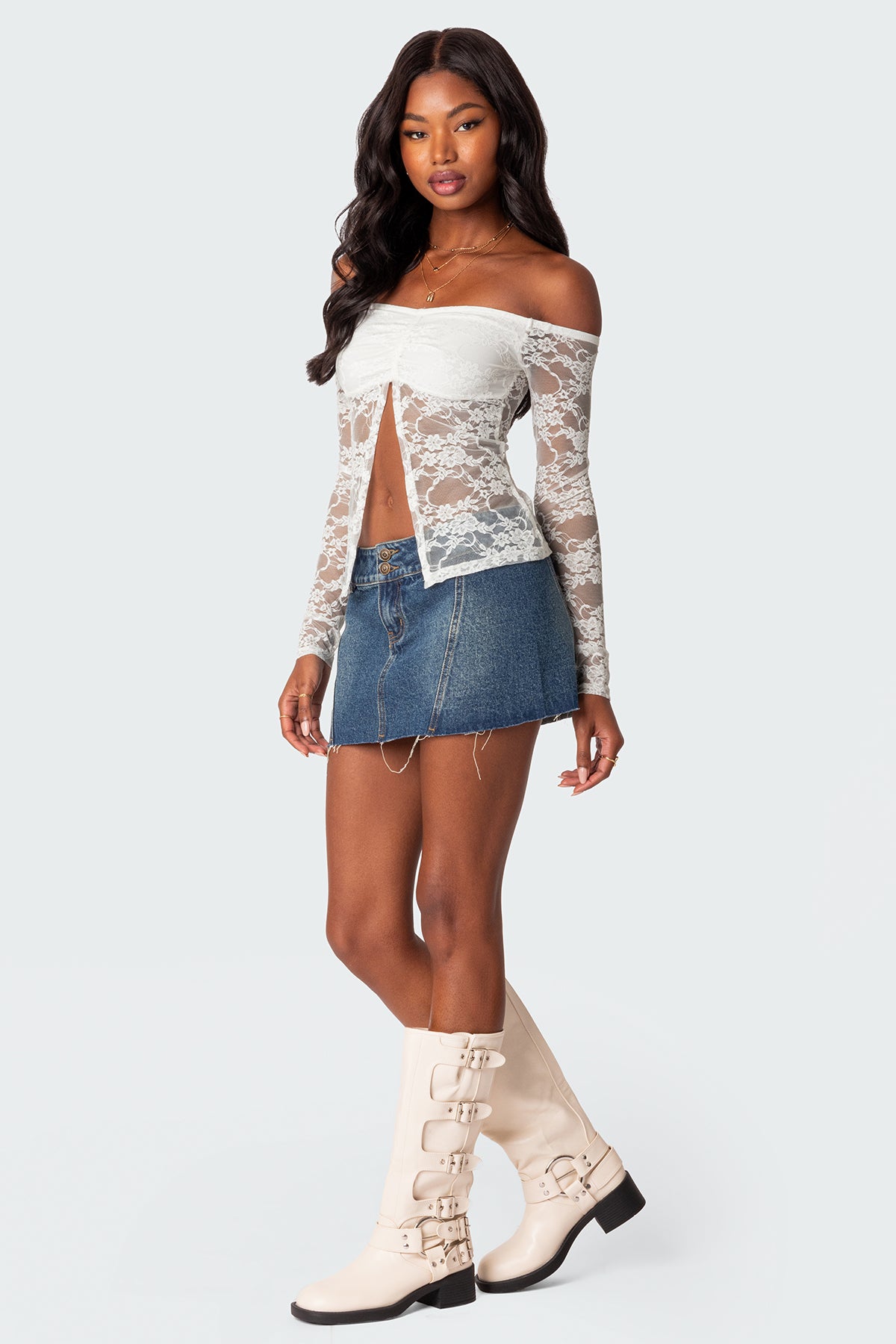 Odessa Split Front Sheer Lace Top