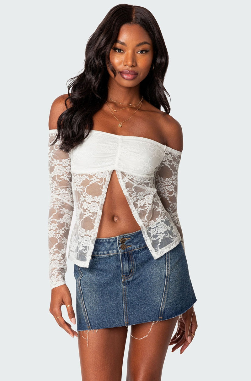 Odessa Split Front Sheer Lace Top