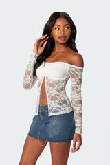 Odessa Split Front Sheer Lace Top