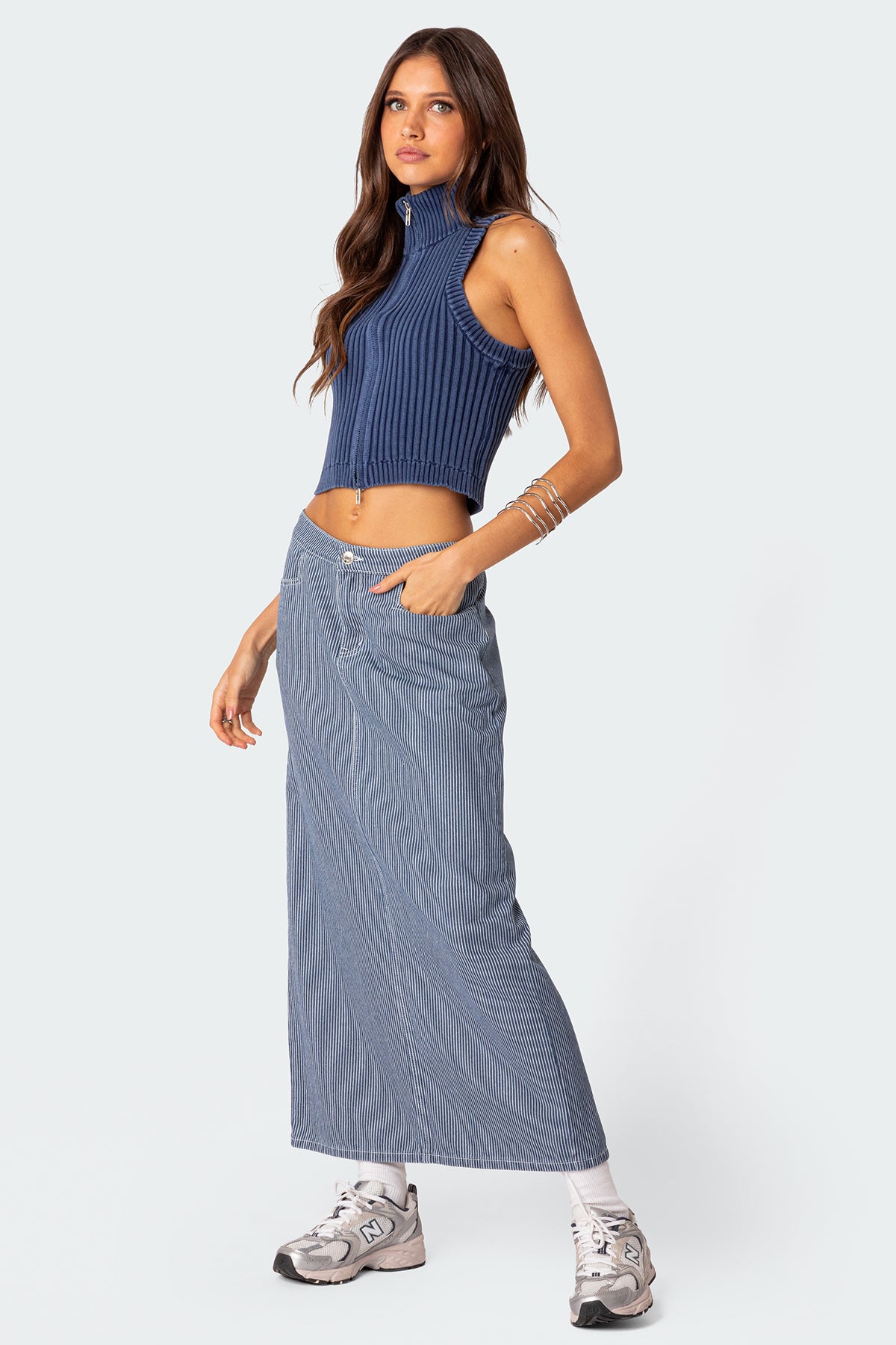 Washed Zip Up Knit Tank Top